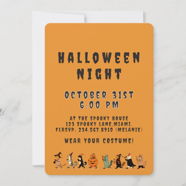Invitación Spooky Cat and Costume Halloween Night (Anverso)