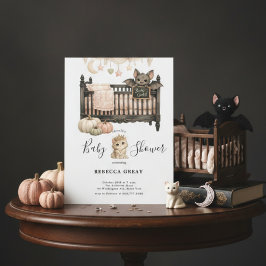Invitación Spooky Chic Gothic Bat & Kitten Baby Girl Shower 
