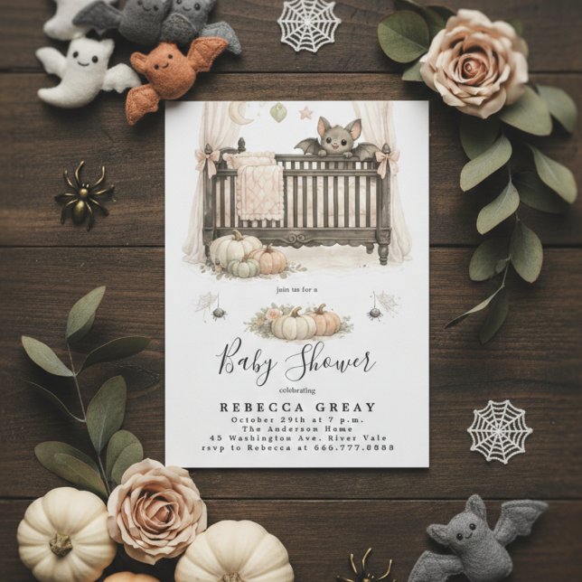 Invitación Spooky Chic Gothic Bat & Pumpkins Baby Shower (Subido por el creador)