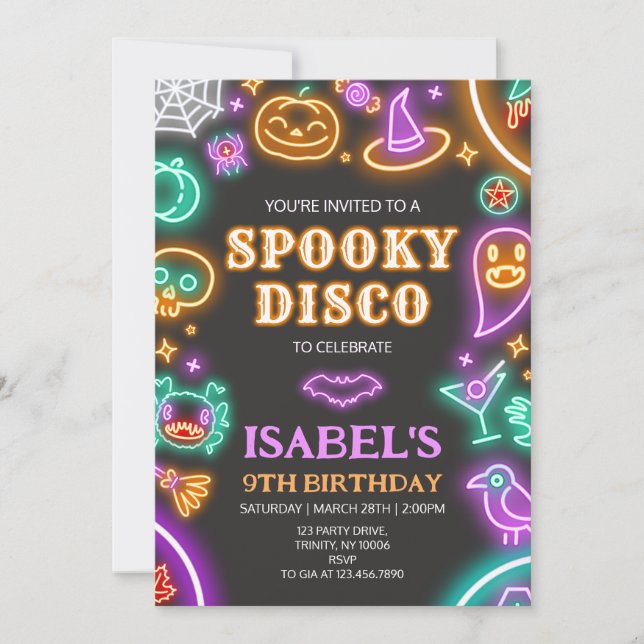 Invitación Spooky Disco Halloween Cumpleaños (Anverso)