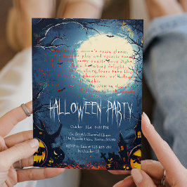 Invitación Spooky Forest and Pumpkins Blue Halloween