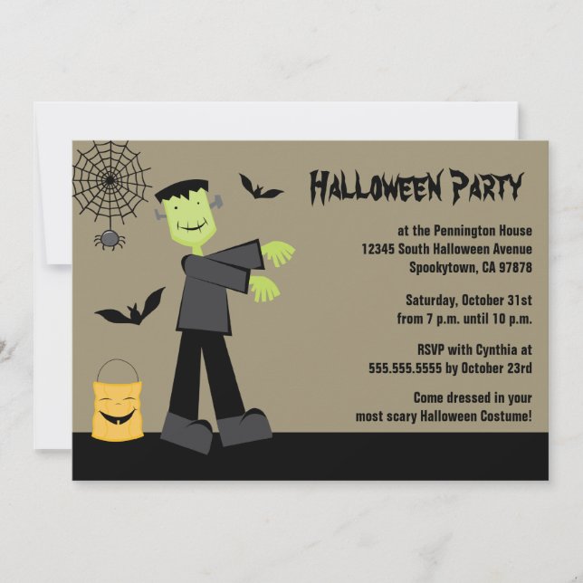 Invitación Spooky frankenstein bat halloween party (Anverso)