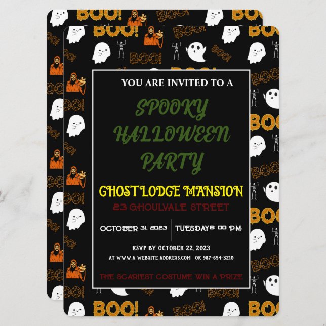 INVITACIÓN SPOOKY GHOST HAPPY HALLOWEEN PARTY INVITATION (Anverso / Reverso)