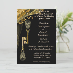 Invitación Spooky Gold Skulls Halloween Boda