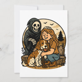Invitación Spooky Grim Reaper with Girl and Dog Skeleton Art 