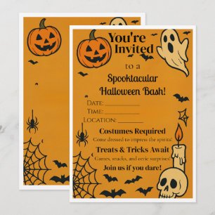 Invitación Spooky Halloween Bash Invite   Fantasma y juegos