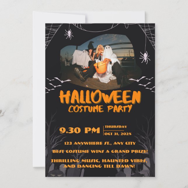 Invitación Spooky Halloween Party Invitation – Ghosts & Bats (Anverso)