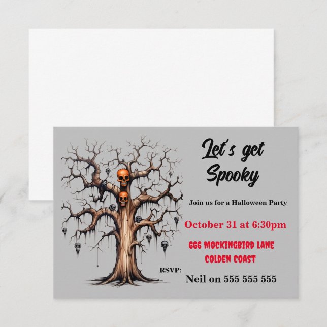 Invitación Spooky Halloween Tree Kids (Anverso / Reverso)