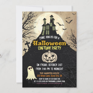 Invitación Spooky Haunted House Costume Night Sky Halloween