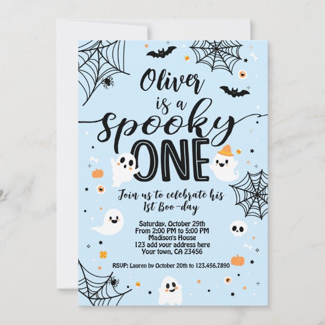 Invitación Spooky One Blue Ghost Halloween (Anverso)