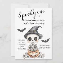 Invitación Spooky One | Cute Skeleton Halloween 1º cumpleaños