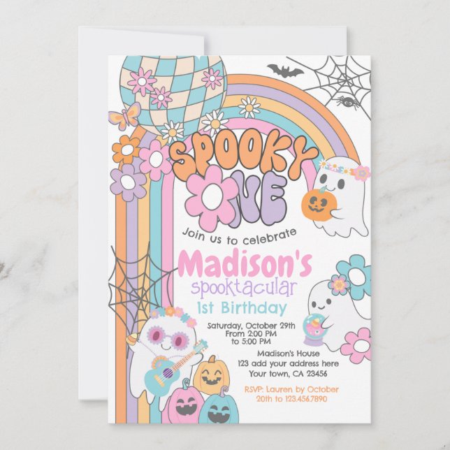Invitación Spooky One Hippie Halloween 1st Birthday (Anverso)