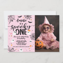 Invitación Spooky One Pink Ghost Halloween Invite with Photo