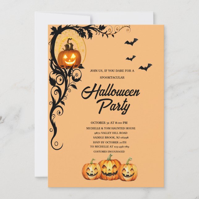 Invitación Spooky Pumpkin bats Adult Halloween Party  (Anverso)