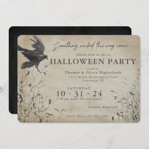 Invitación Spooky Raven Halloween   Algo Malvado