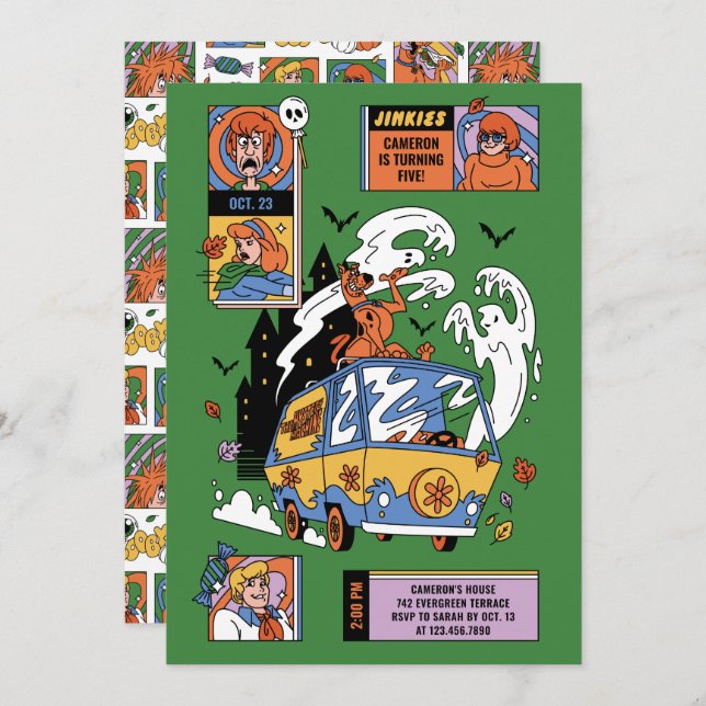Invitación Spooky Scooby-Doo Mystery Machine Birday (Anverso / Reverso)