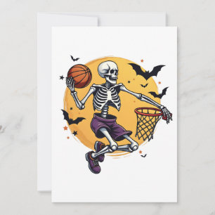Invitación Spooky Skeleton Dunking Basketball Graveyard Hallo