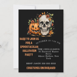 Invitación Spooky Skull and Pumpkin Art