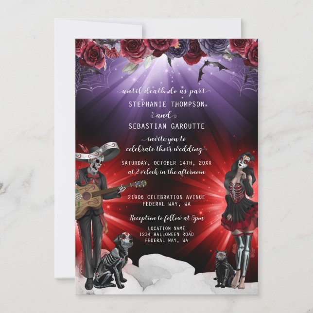 Invitación Spooky Sugar Skull Boda de Halloween (Anverso)