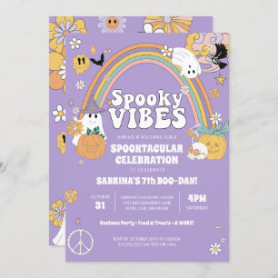 Invitación Spooky Vibes Groovy Ghost Hippe Halloween Cumpleañ