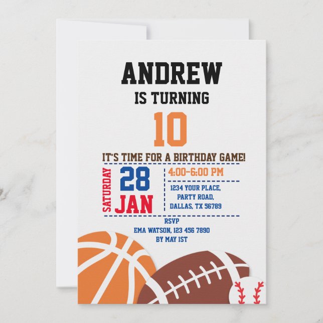 Invitación Sport Birthday Invitation (Anverso)