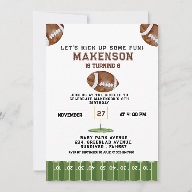 Invitación Sport Football  Second Birthday 8th year Down (Anverso)