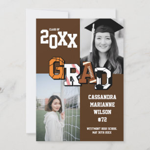 Invitación Sport Graduation Soccer Basketball Football Footba