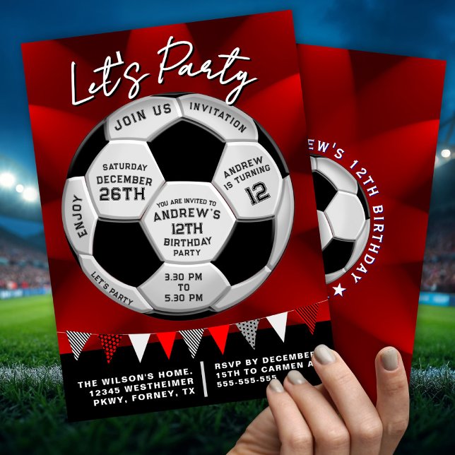 Invitación Sport Lovers Soccer Ball Boys Red Birthday (Subido por el creador)