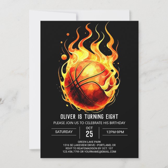 Invitación Sport Modern Happy Basketball Birday (Anverso)