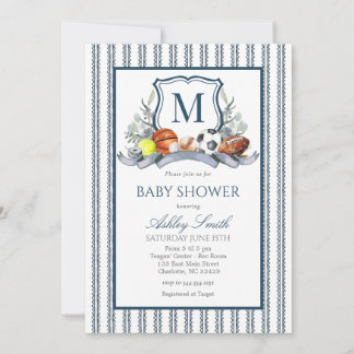 Invitación Sports Baby Shower, Preppy Sports Crest Invite