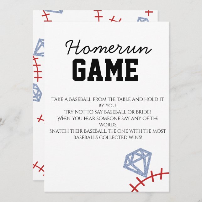 Invitación Sports Baseball Homerun Glitter Bridal Shower Game (Anverso / Reverso)