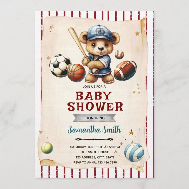 Invitación Sports Bearly Wait Baby Shower Invitation (Anverso)