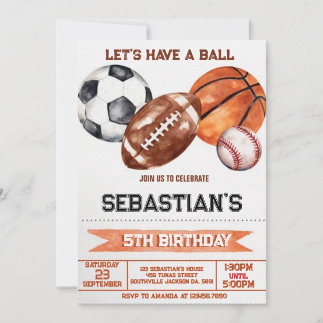 Invitación Sports Birthday (Anverso)