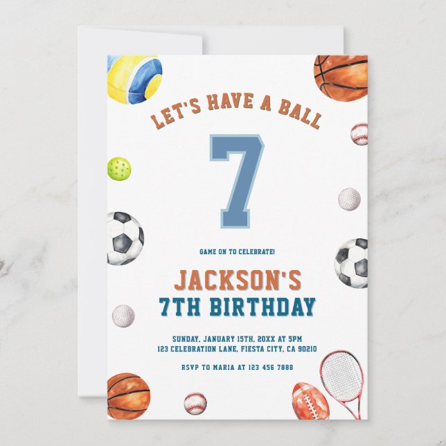 Invitación Sports Birthday Let’s Have a Ball  (Anverso)