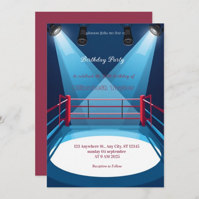 Invitación sports boxing birthday invitation (Anverso / Reverso)