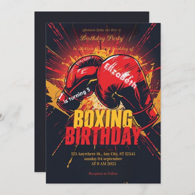Invitación sports boxing birthday invitation (Anverso / Reverso)