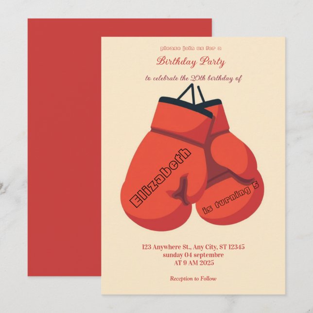 Invitación sports boxing birthday invitation (Anverso / Reverso)