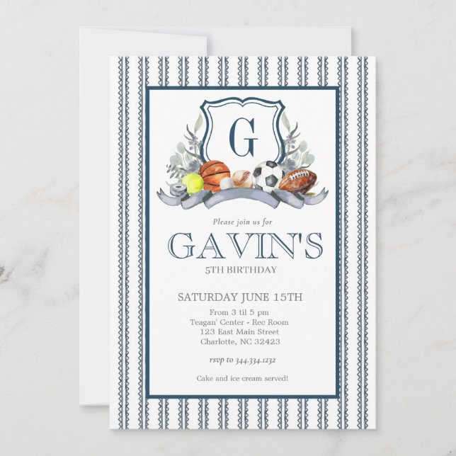 Invitación Sports Crest Birthday Invitation (Anverso)