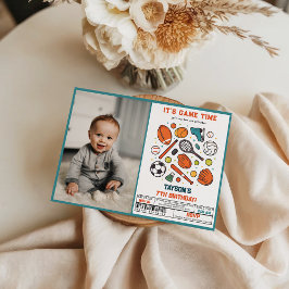 Invitación Sports Game Time All-Star 7th Birthday Party | Boy