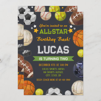 Invitación Sports Themed Kids Birthday Party Invitation