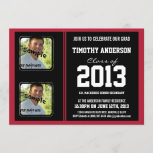 Invitación Sporty Boy Grad Black and Red DOS Fotos