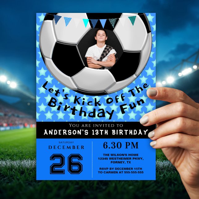 Invitación Sporty Photo Birthday Party Invitation | Soccer (Subido por el creador)