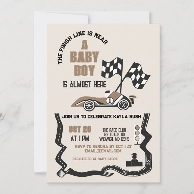 Invitación Sporty Race Car Boy Baby Shower (Anverso)