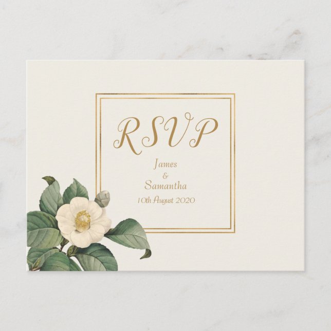 Invitación Sprig floral blanca simple | Postal RSVP de boda (Anverso)