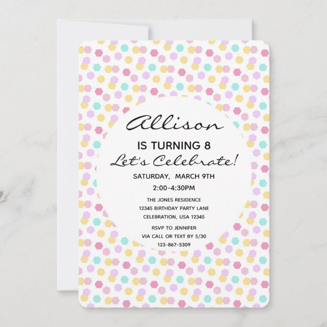Invitación Sprikle Confetti Chica de tarta de cumpleaños (Anverso)