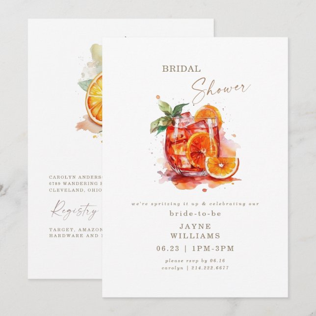 Invitación Sprimiéndolo a Aperol Spritz Bridal Shower (Anverso / Reverso)
