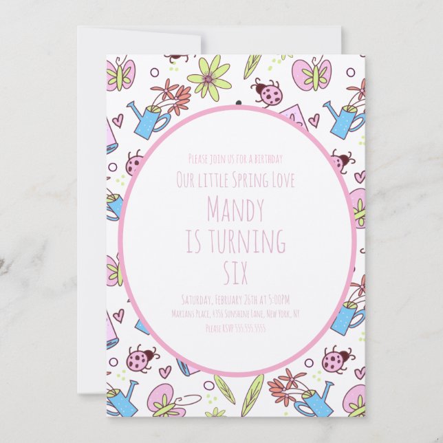 Invitación Spring and Books Birthday Party (Anverso)