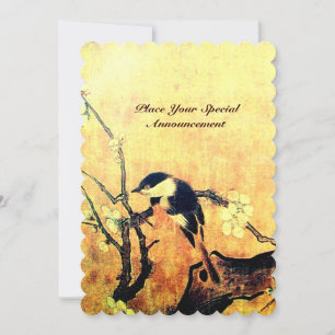 Invitación SPRING BIRD MONOGRAM ,champán amarillo marrón