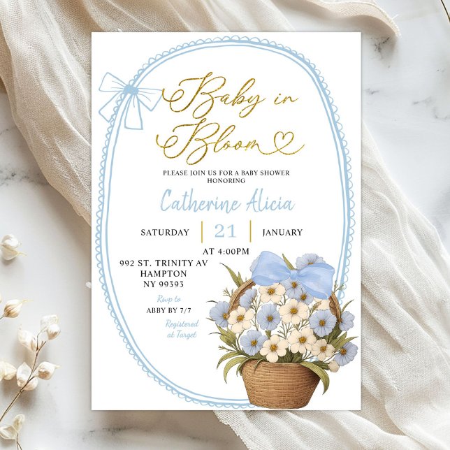 Invitación Spring Blue Bow Daisy Baby in Bloom Baby Shower (Subido por el creador)