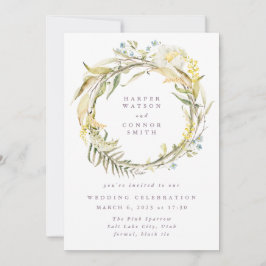 Invitación Spring Boho Micro Wildflower Pampas Wreath Boda